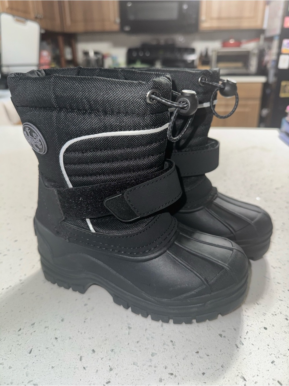 Black Kids Rain & Snow Boots with Velcro Strap